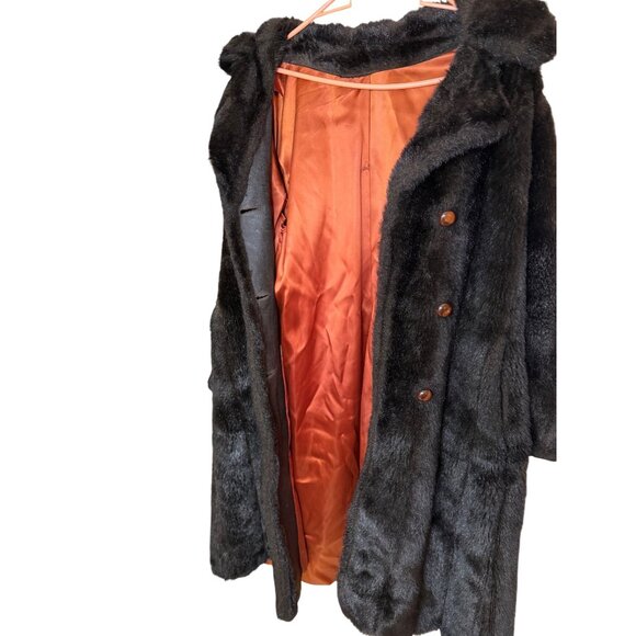 Vintage Womens Faux Fur Double Breasted Coat Size M/L Brown Wide Collar Lined - Picture 14 of 16